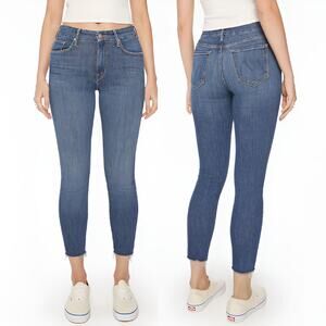 Mother The Looker Ankle Fray Jeans Blue Mid Rise Skinny Stretch Denim Size 25